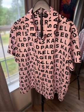Karl Lagerfeld Pink Short-Sleeve Logo Print Polo